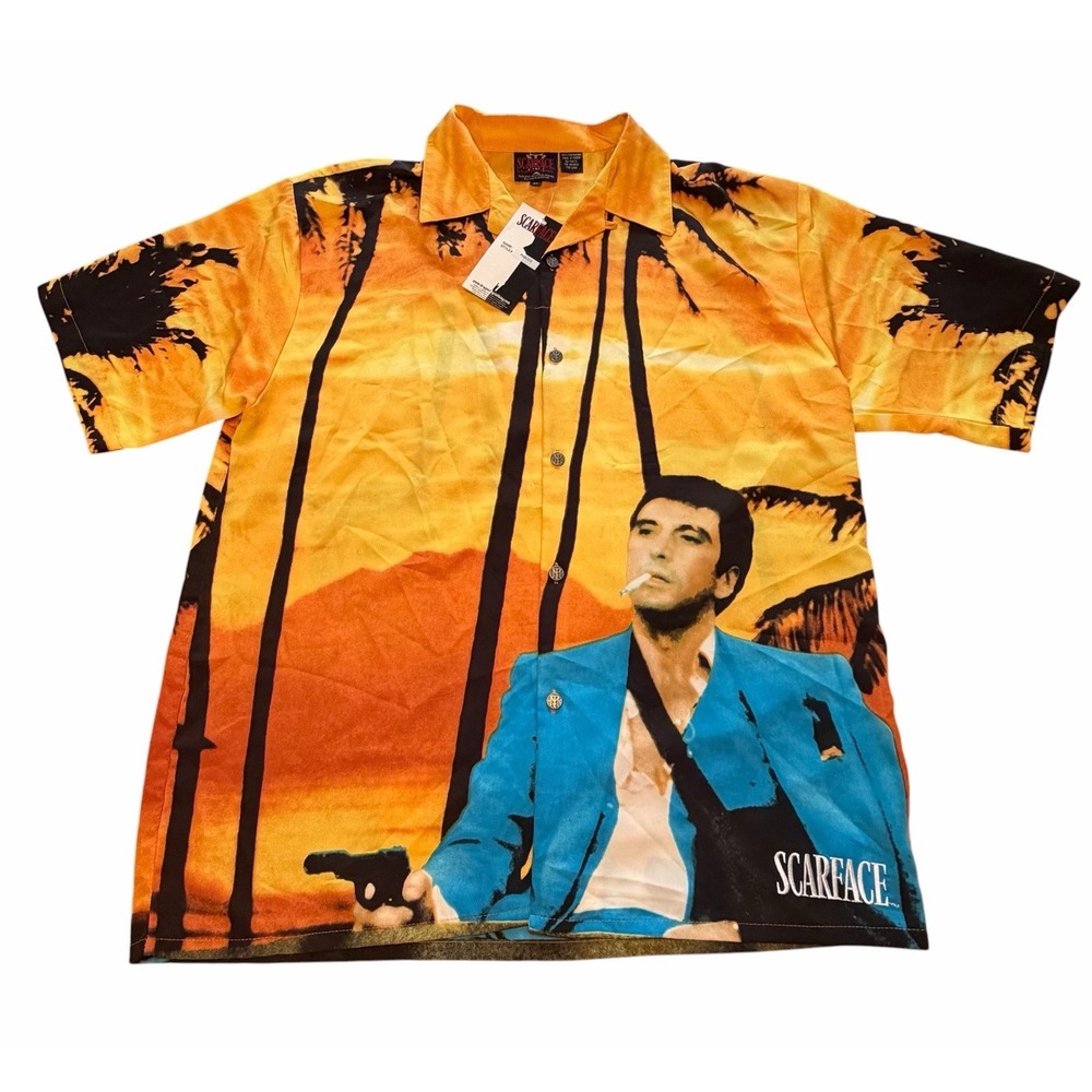 NWT Dragonfly Scarface Shirt Mens XL Tony Montana Al Pacino Vintage Movie AOP